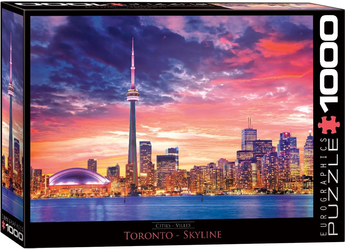 Eurographics 1000-piece Jigsaw puzzle box featuring a Toronto skyline at sunset 