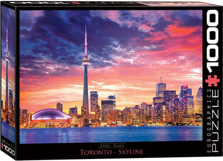 Eurographics 1000-piece Jigsaw puzzle box featuring a Toronto skyline at sunset 