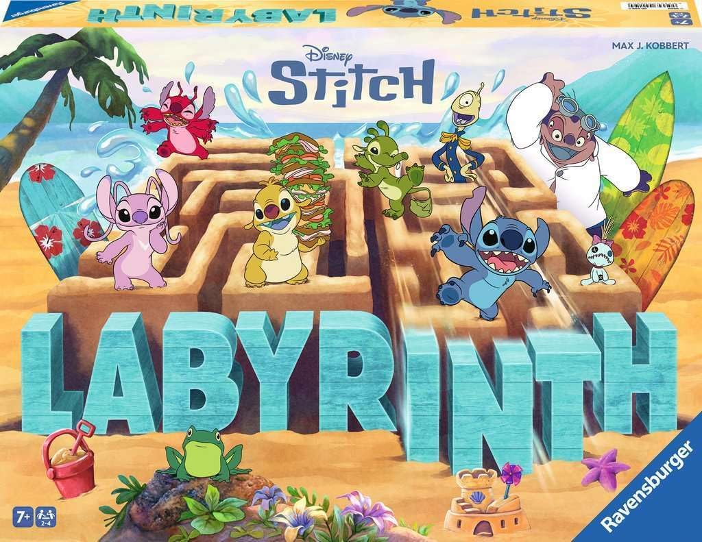 ravensburger Board game box for 'Labyrinth' featuring characters from Disney's Stitch on a tropical island background.