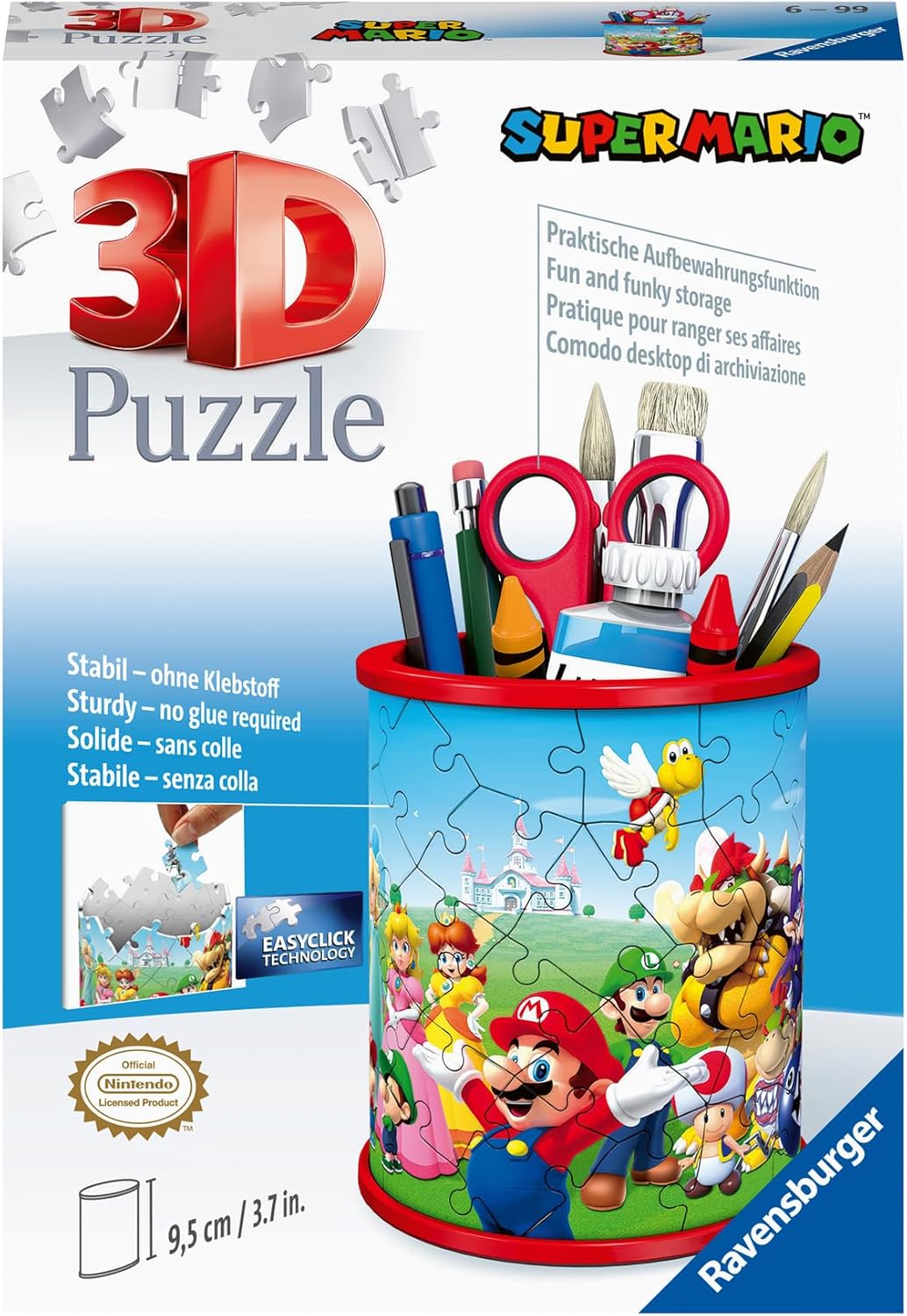 Super Mario 3D puzzle with storage container on Ravensburger packaging