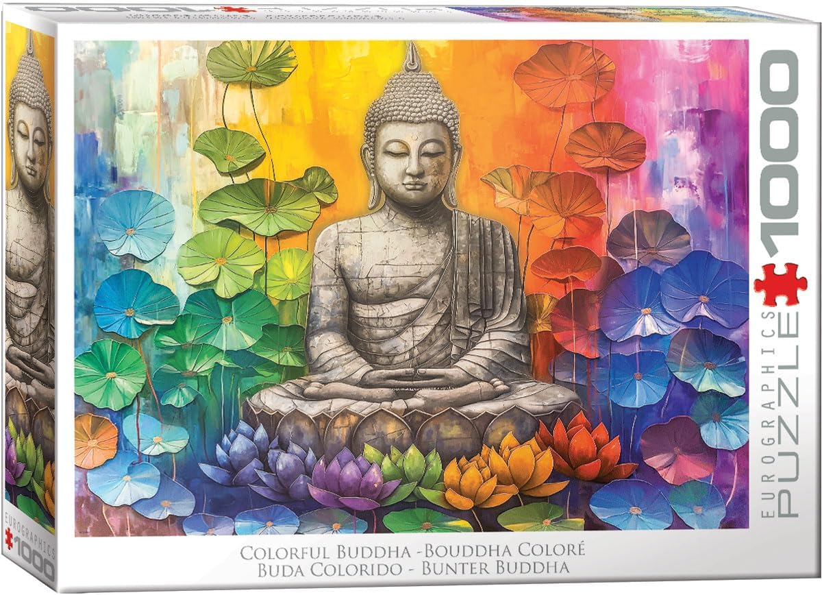 Eurographics 1000-piece Jigsaw puzzle box featuring a colorful depiction of Buddha and lotus flowers.