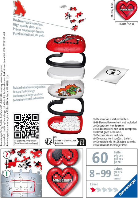 ravensburger Minecraft 3D red and black heart-shaped puzzle.
