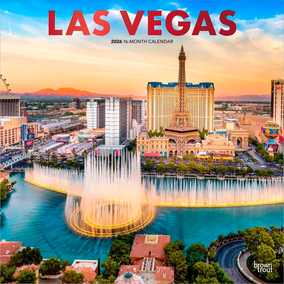 BrownTrout: Las Vegas:  2026 12 x 24 Inch (Hanging) Monthly Square Wall Calendar
