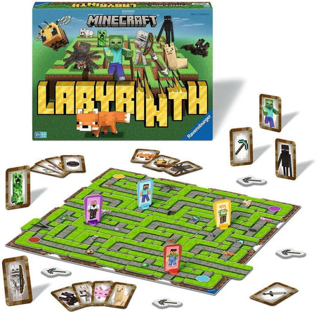 ravensburger Minecraft Labyrinth board game with characters and maze on a white background