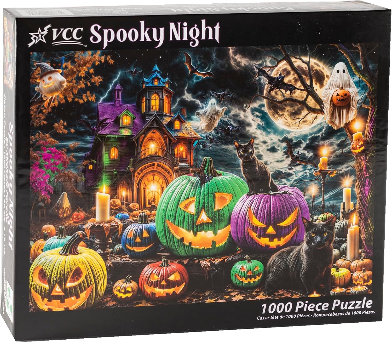 VCC Spooky Night 1000-piece jigsaw puzzle packaging with Halloween-themed design.