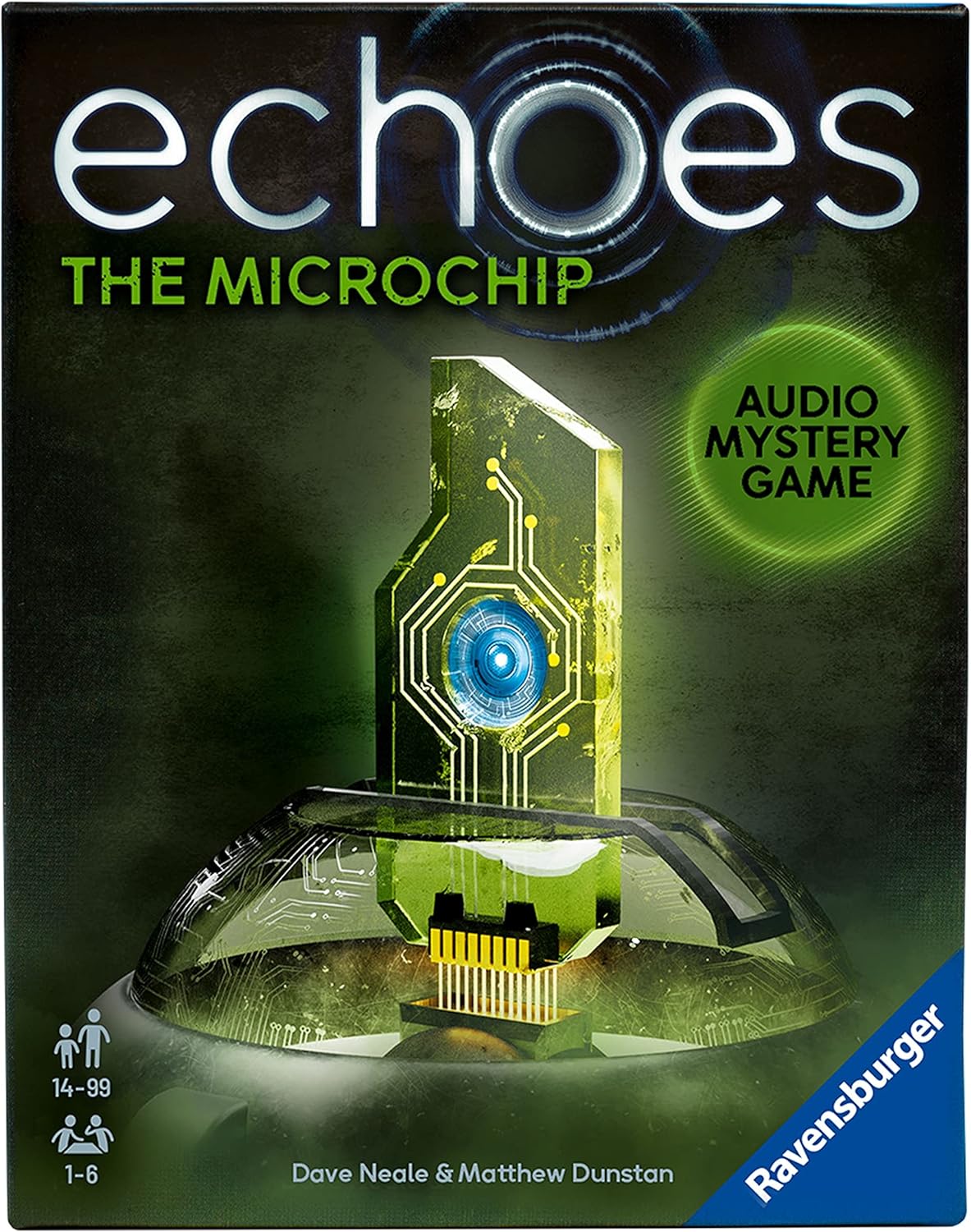 Box of 'echoes: The Microchip' audio mystery game by Ravensburger with a glowing microchip design.