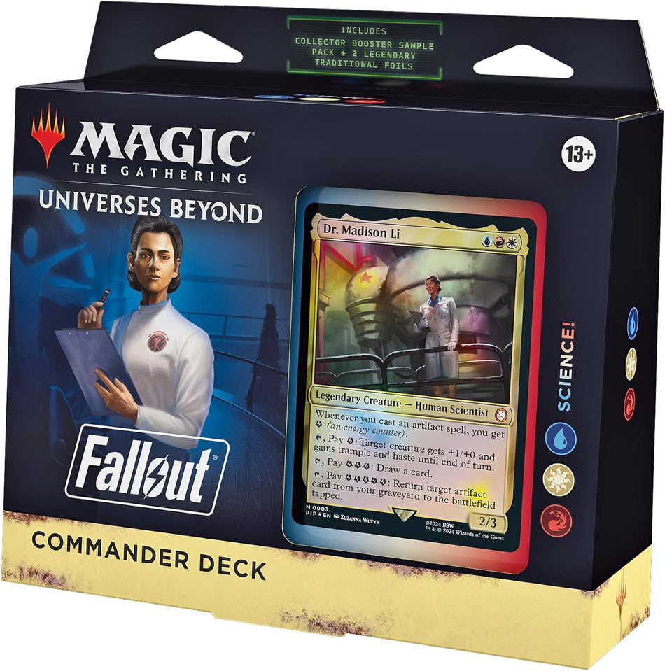 Magic the Gathering: Fallout Commander Deck - Science! (100-Card Deck, 2-Card Collector Booster Sample Pack + Accessories)