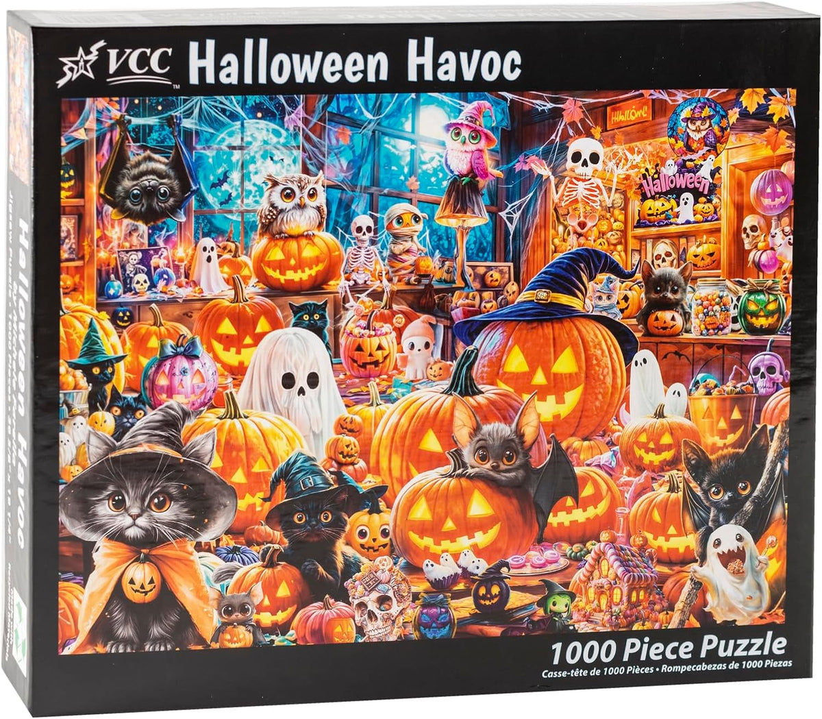VCC Halloween Havoc 1000-piece jigsaw puzzle box with colorful Halloween-themed design featuring pumpkins, cats, and ghosts.