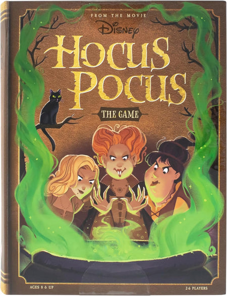 Hocus Pocus game box with characters and green smoke design