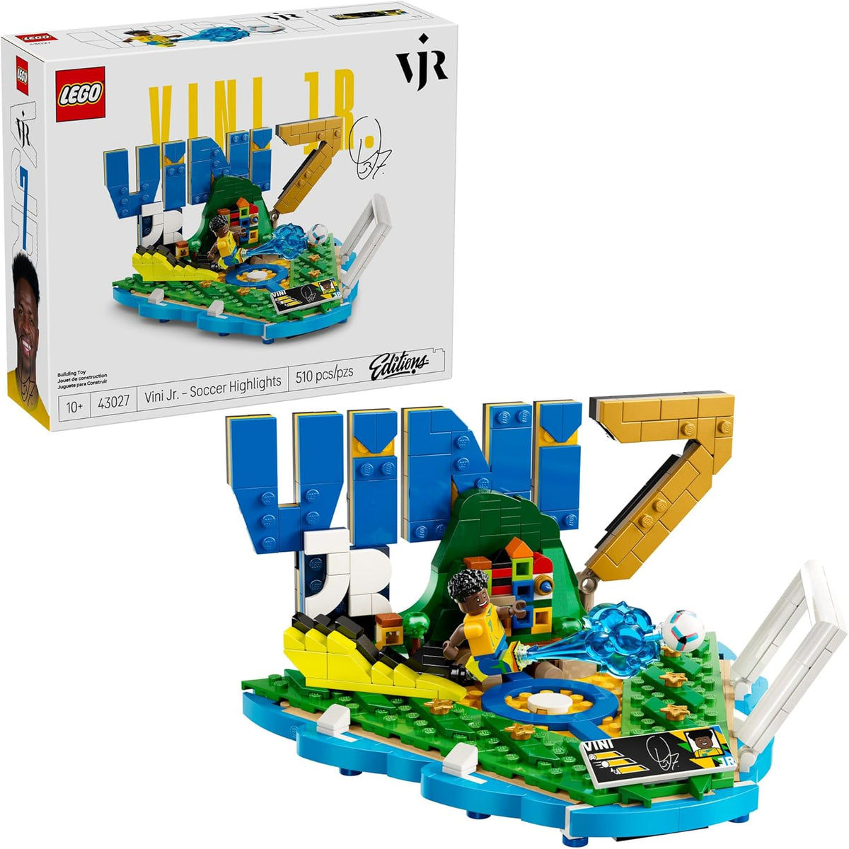 LEGO Vini Jr. set with packaging displaying 'Vini 7' branding on a white background. 43027