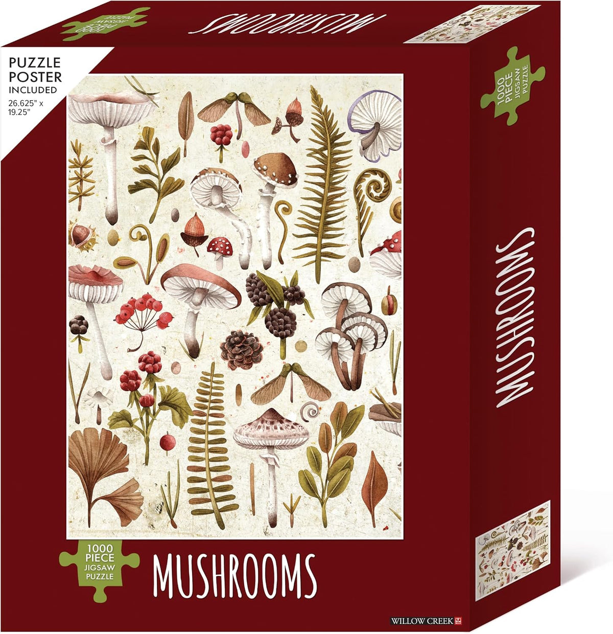box image of willow creek press 1000 piece jigsaw puzzle mushrooms