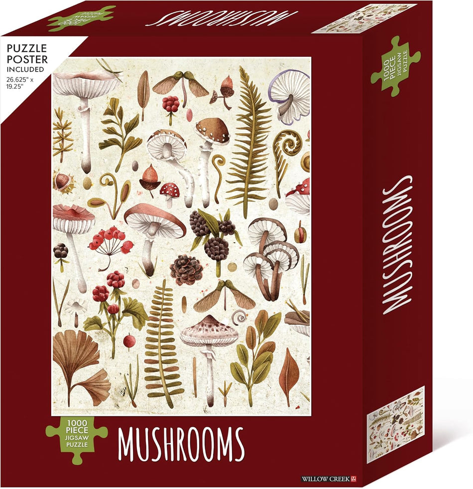 box image of willow creek press 1000 piece jigsaw puzzle mushrooms