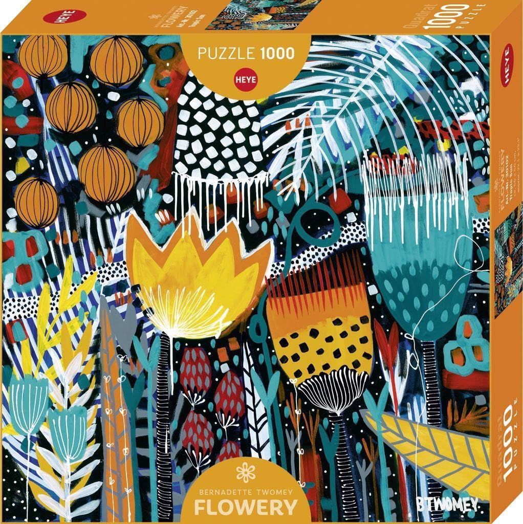 Heye 1000-piece Jigsaw puzzle with colorful, abstract floral design.