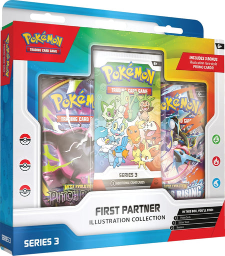 Pokémon trading card game packaging with illustrations and promotional text