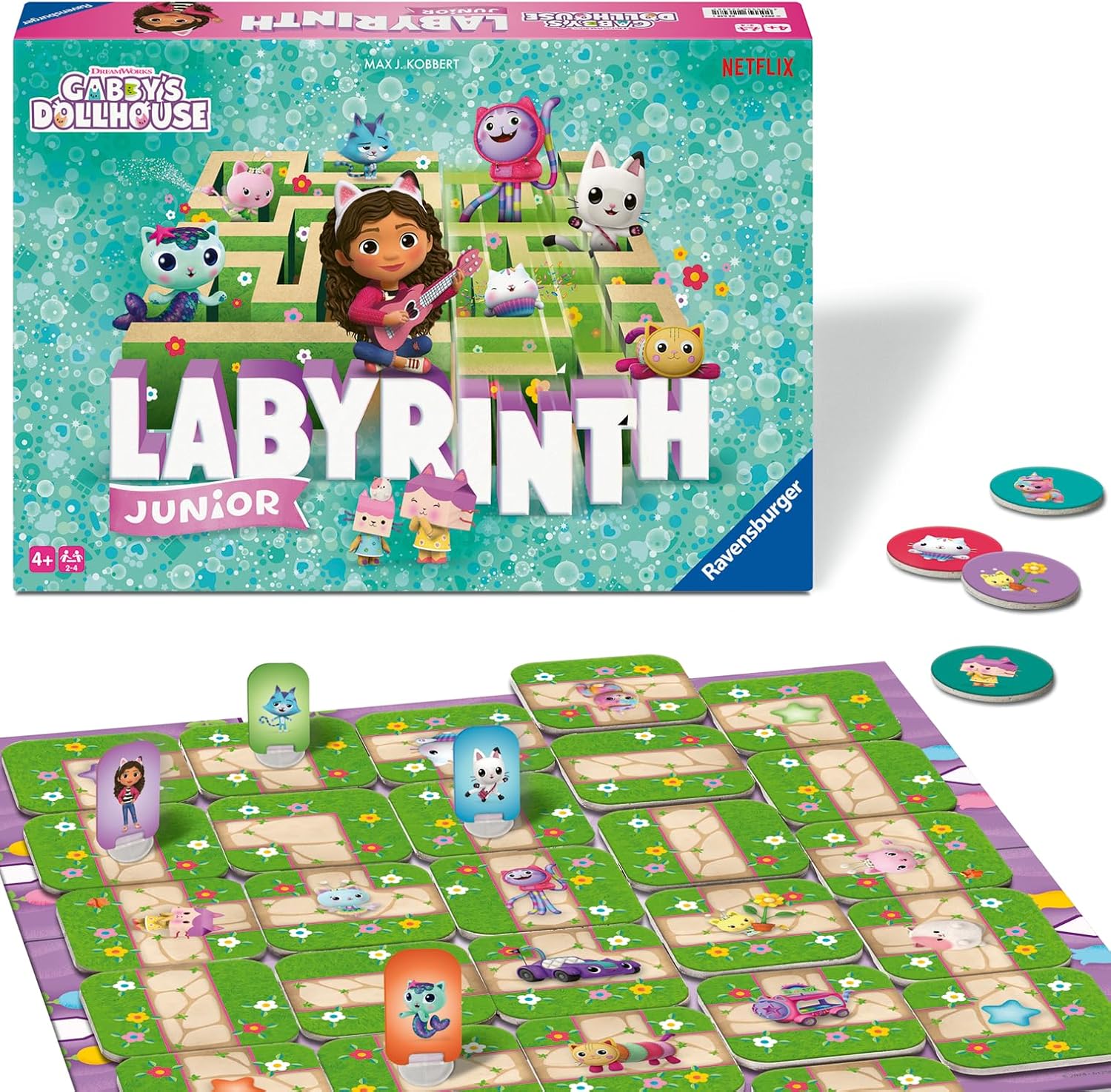 ravensburger Gabby's Dollhouse Labyrinth Junior board game with board and pieces on a white background