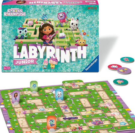 ravensburger Gabby's Dollhouse Labyrinth Junior board game with board and pieces on a white background