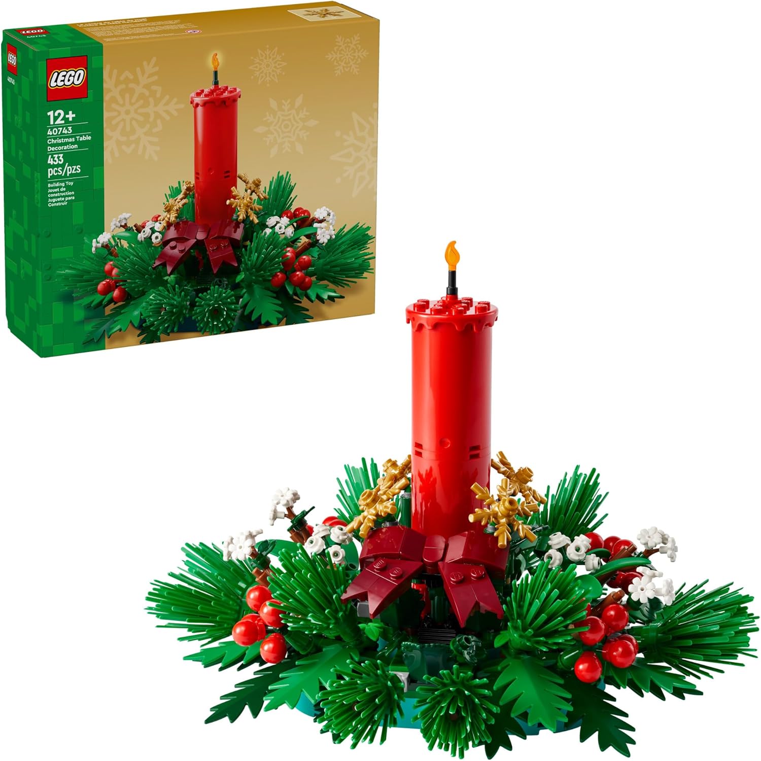LEGO Christmas candle centerpiece set 40743 with packaging in the background