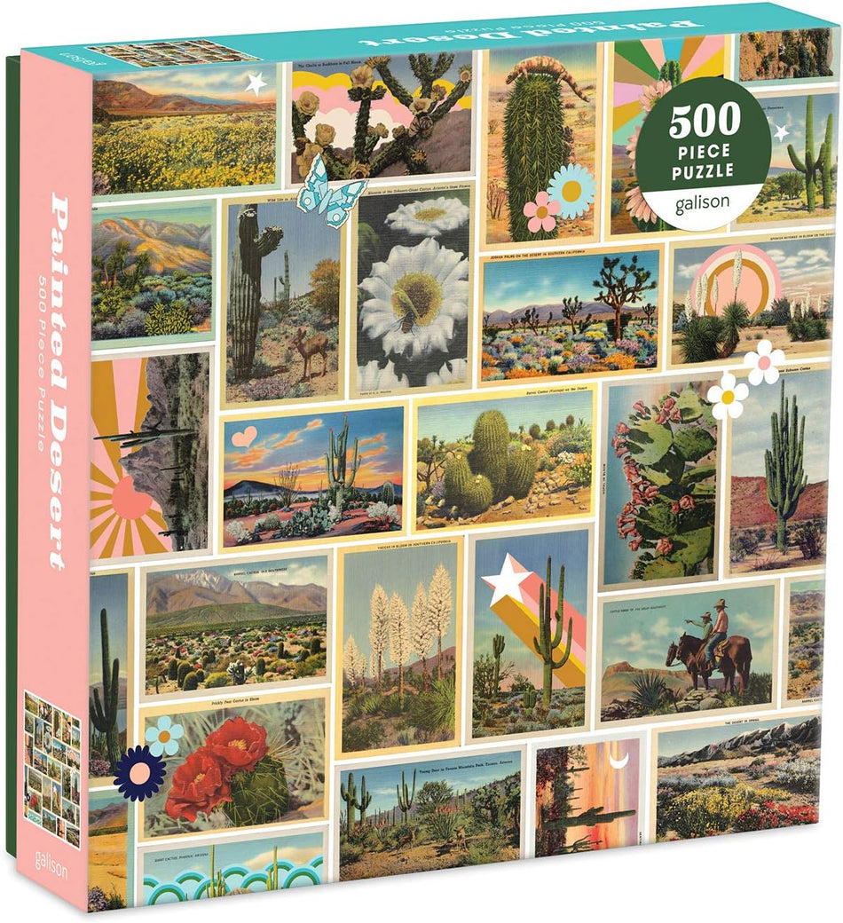 box image of galison 500 piece jigsaw puzzle painted desert
