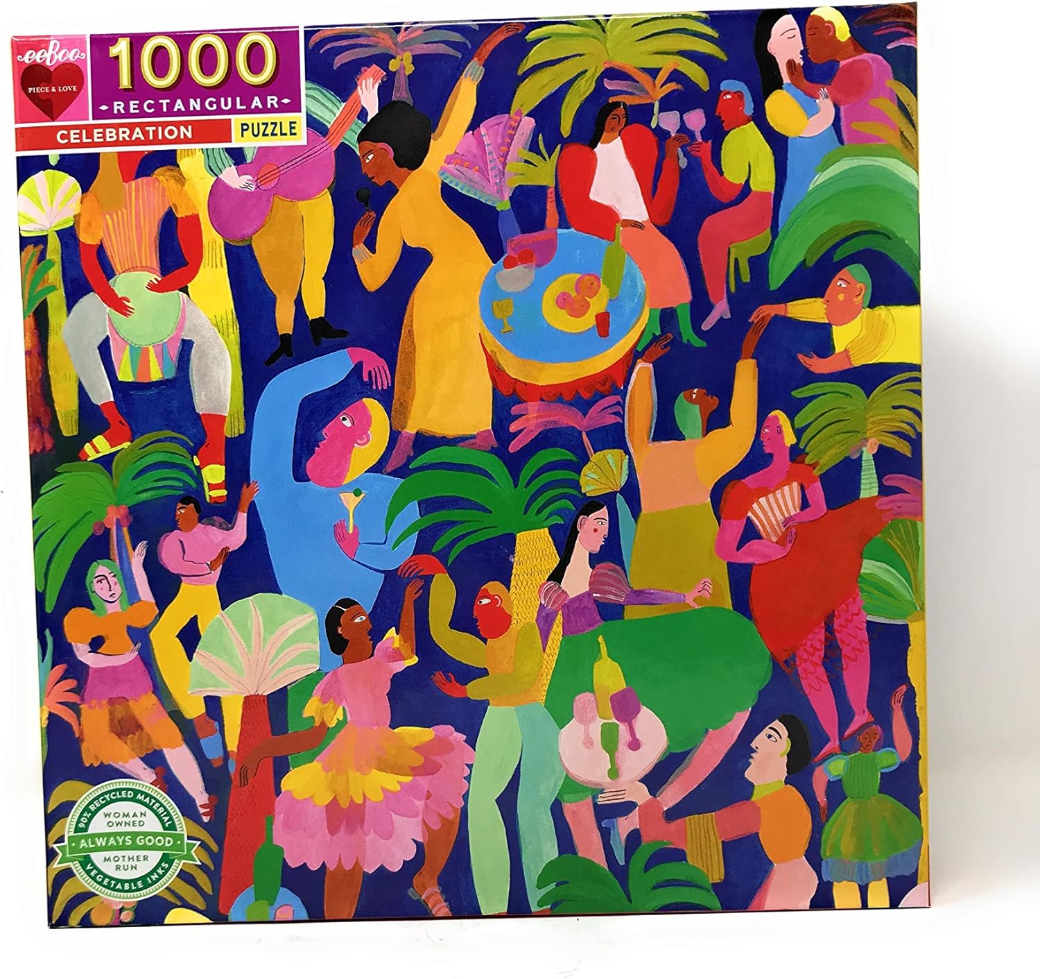 box image of eeBoo 1000 piece puzzle peace and love celebration