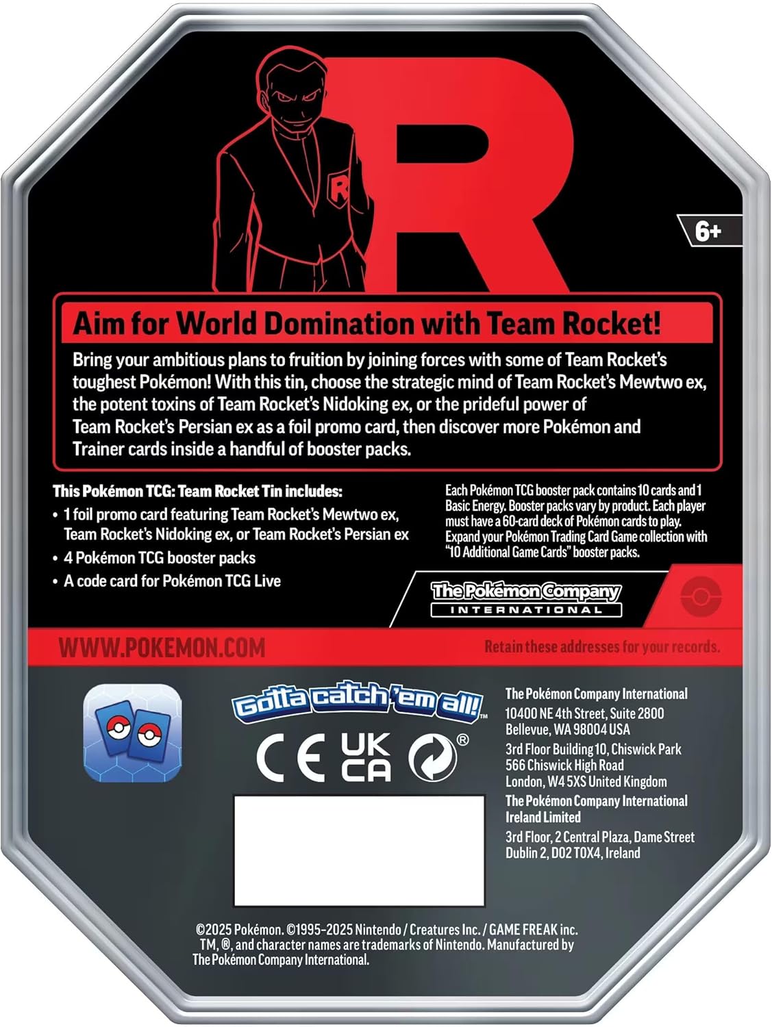 Pokémon Team Rocket themed packaging with branding and product details.