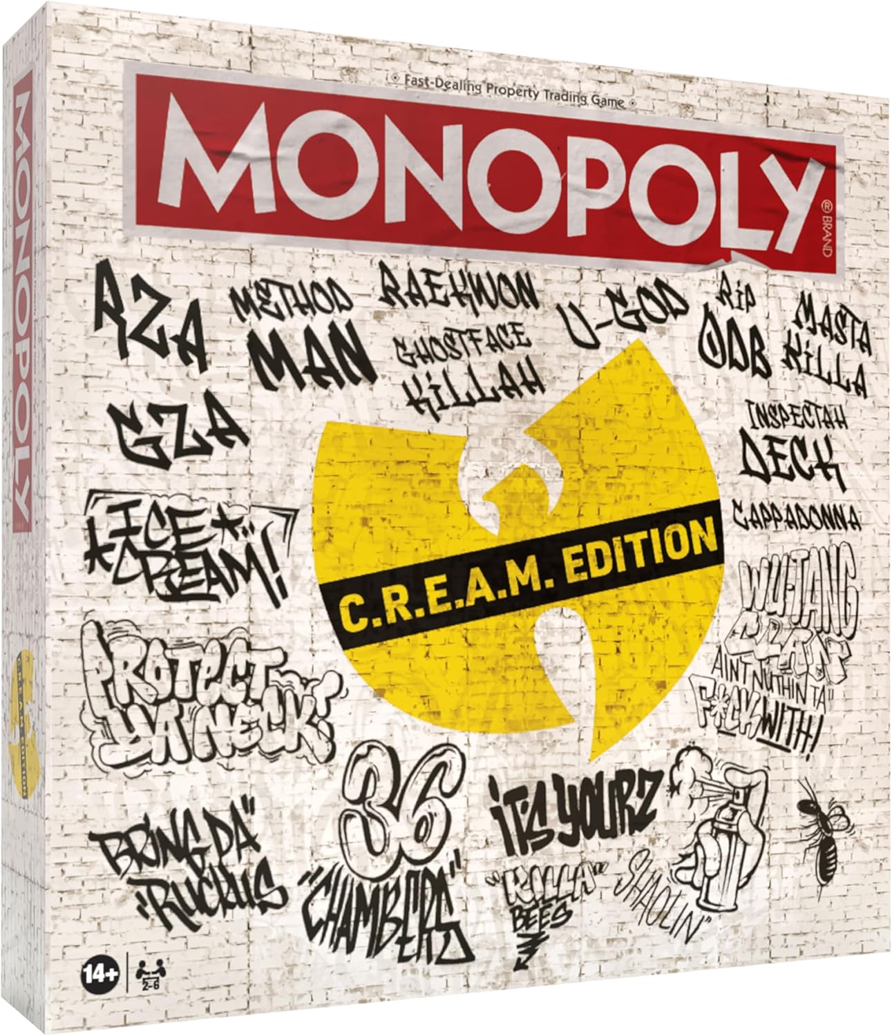 Monopoly game box with Wu-Tang Clan graffiti-style text and logo from USAopoly