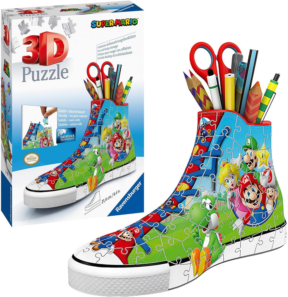 ravensburger Super Mario-themed 3D puzzle shoe with packaging.