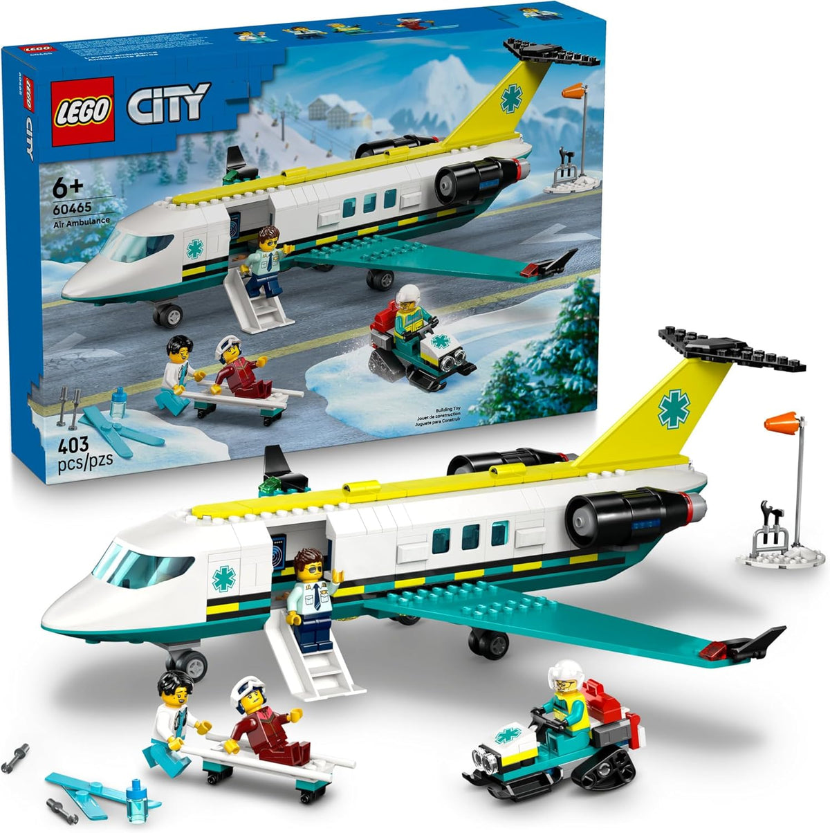 LEGO City helicopter set 60465 with packaging in the background