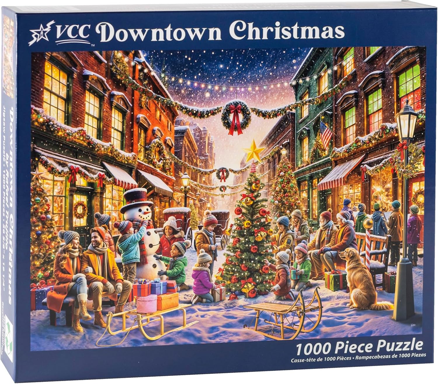 VCC Downtown Christmas 1000-piece jigsaw puzzle box with a festive street scene on the cover 