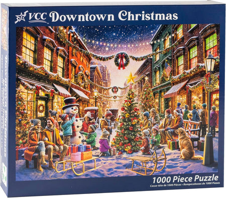 VCC Downtown Christmas 1000-piece jigsaw puzzle box with a festive street scene on the cover 