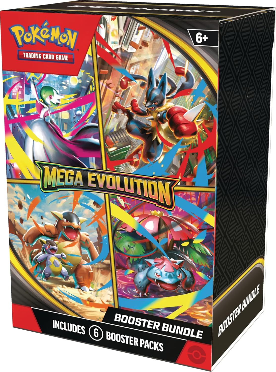 Pokémon Mega Evolution trading card game booster bundle packaging. left angle