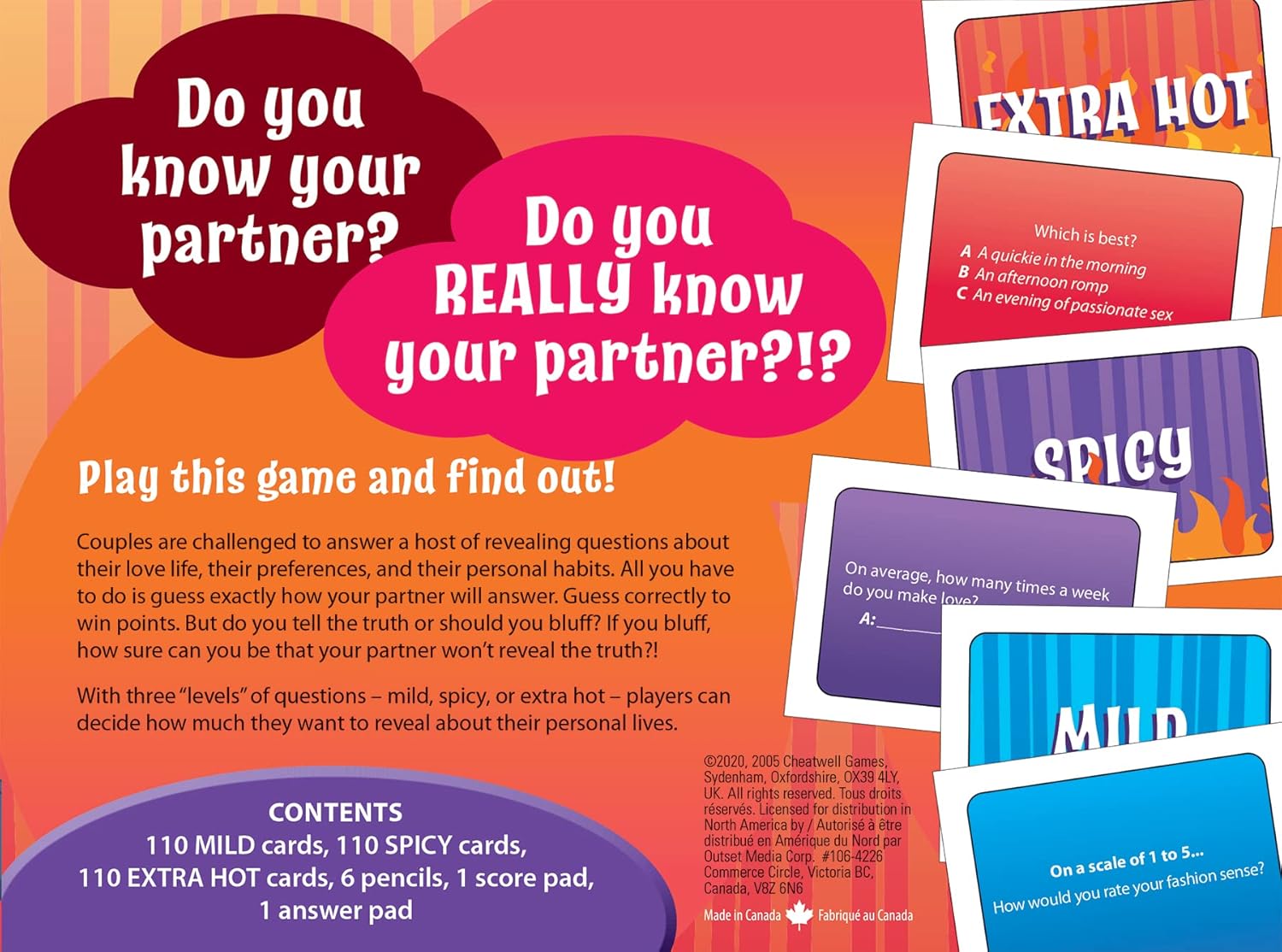 Promotional graphic for a relationship game with question cards and text about knowing your partner.