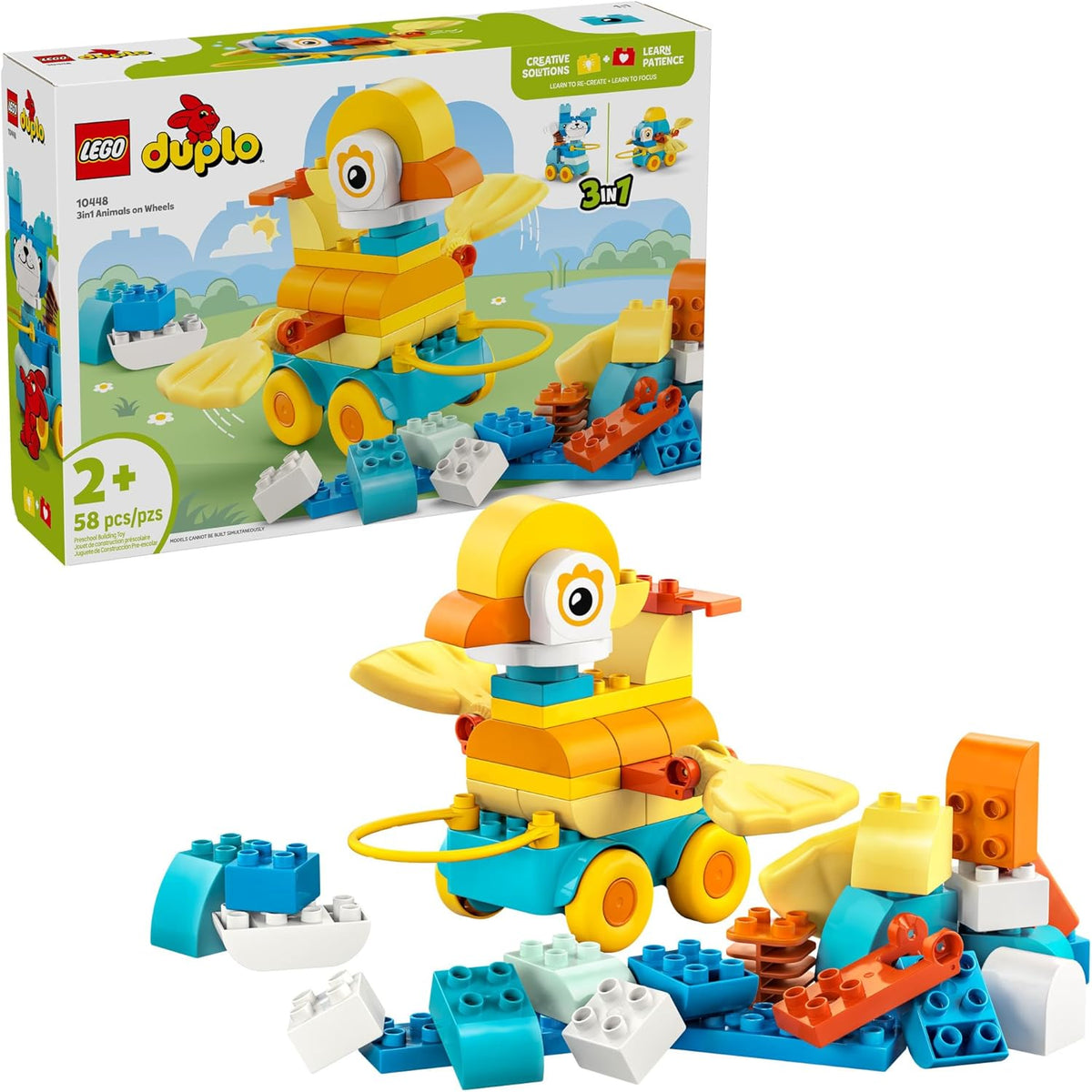 LEGO Duplo duck building set 10448 with packaging on a white background