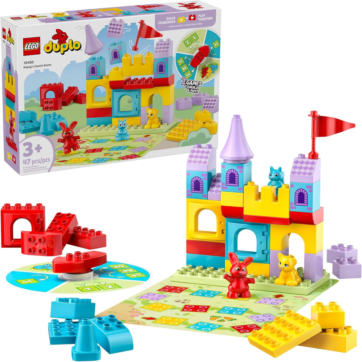 LEGO Duplo building set 10450 with colorful castle and animals on a white background
