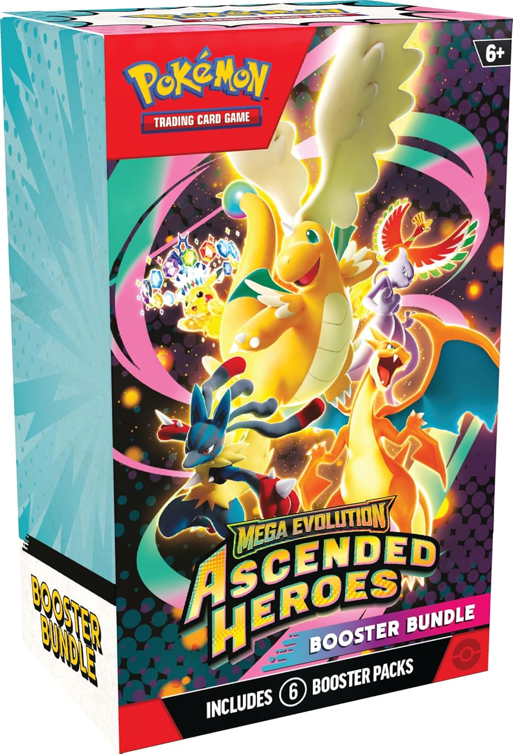 Pokémon trading card game booster bundle packaging with Mega Evolution Ascended Heroes theme.