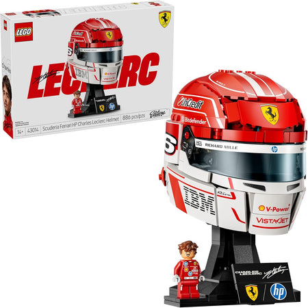 LEGO Scuderia Ferrari helmet set number 43014 featuring charles leclerc and includes minifigure.