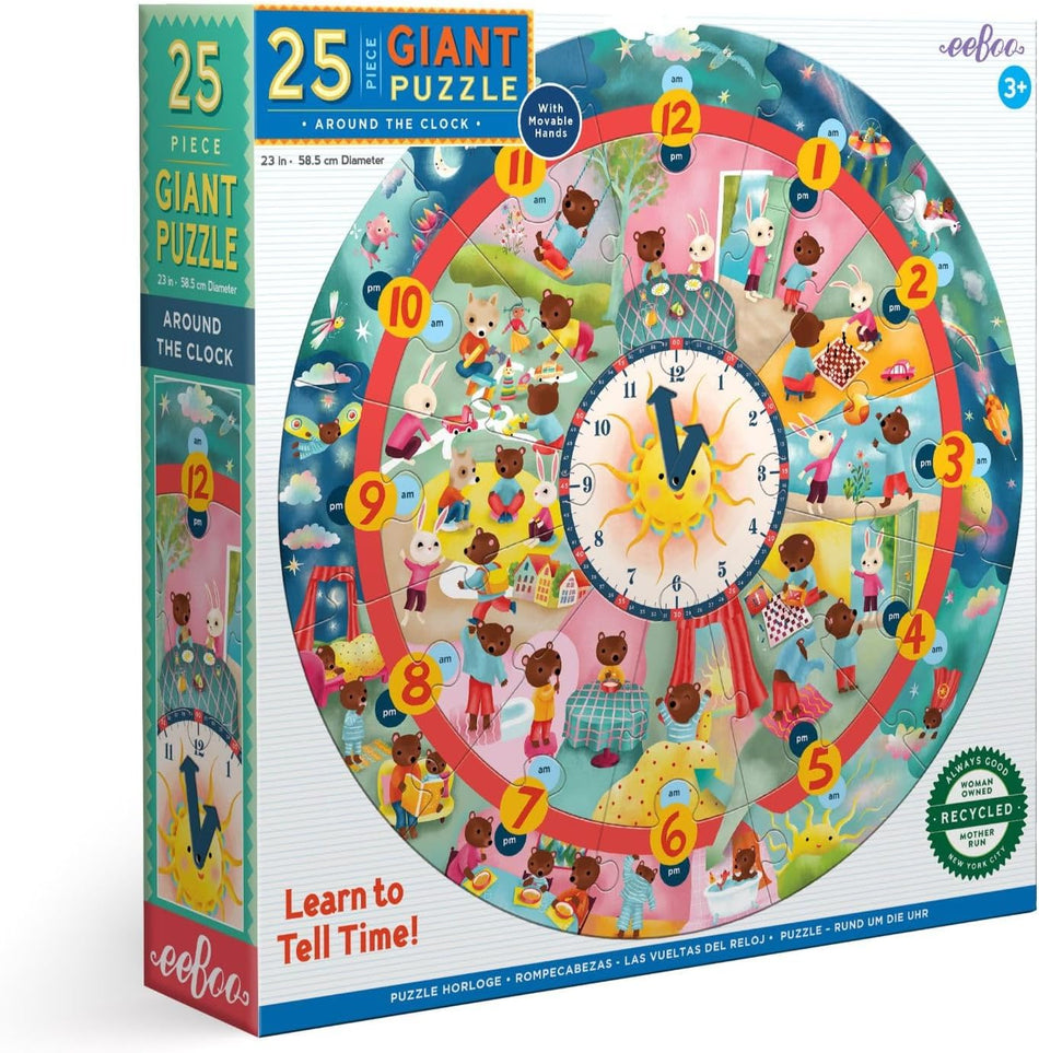 25 Piece Children's Round Jigsaw Puzzle - Around the Clock  | eeBoo