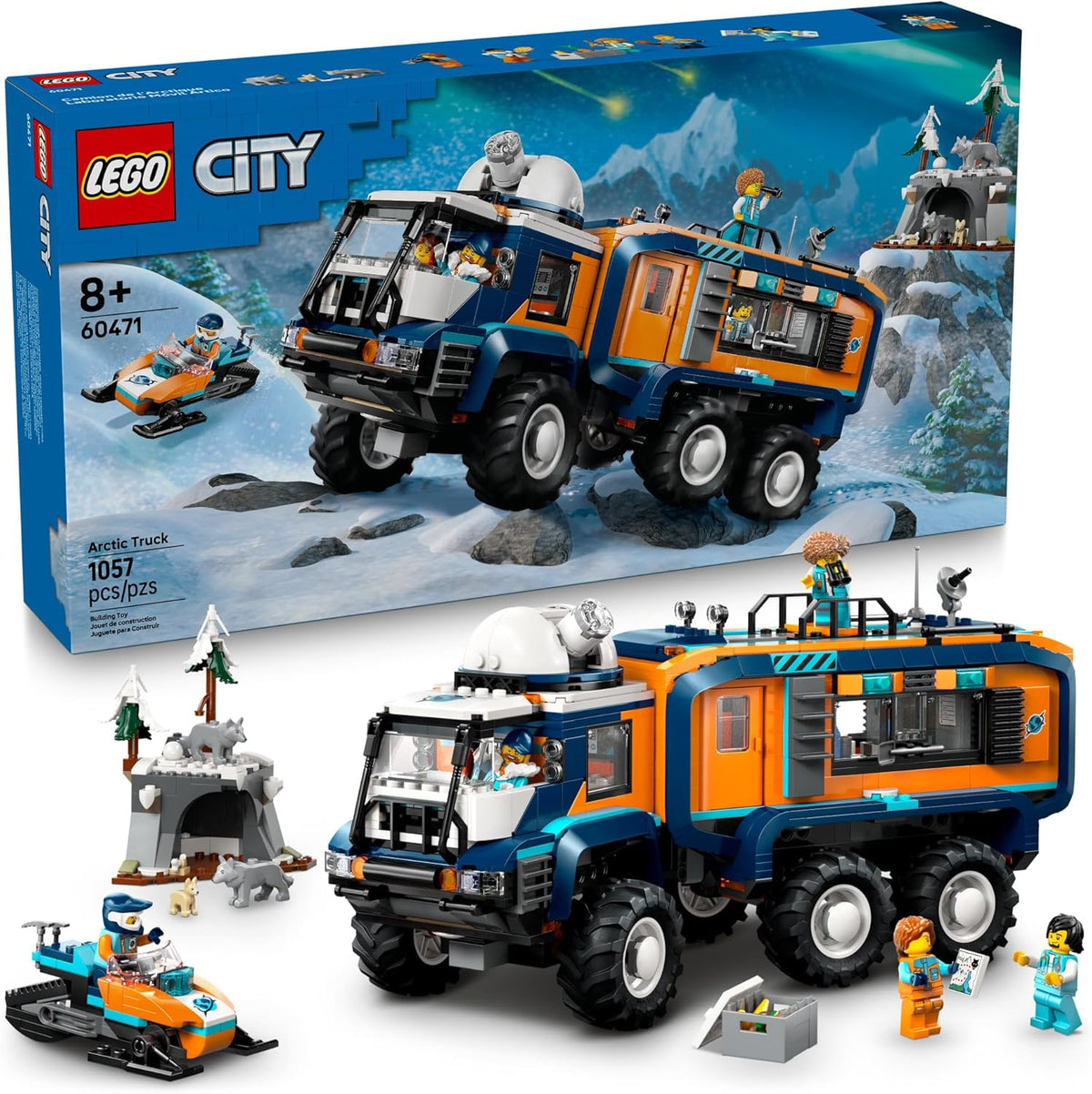 LEGO City Arctic Truck set 60471 with packaging and figures on a white background