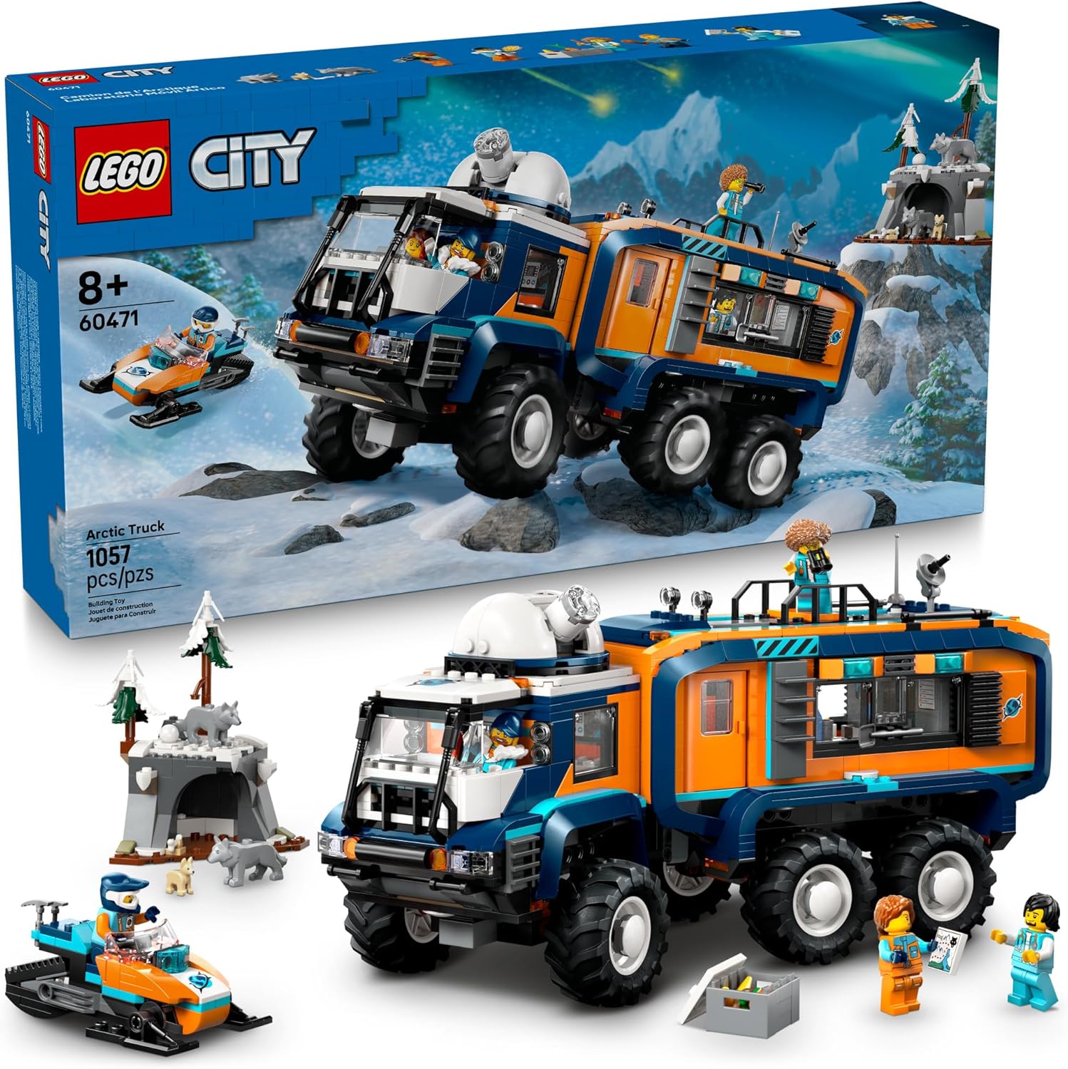 LEGO City Arctic Truck set 60471 with packaging and figures on a white background