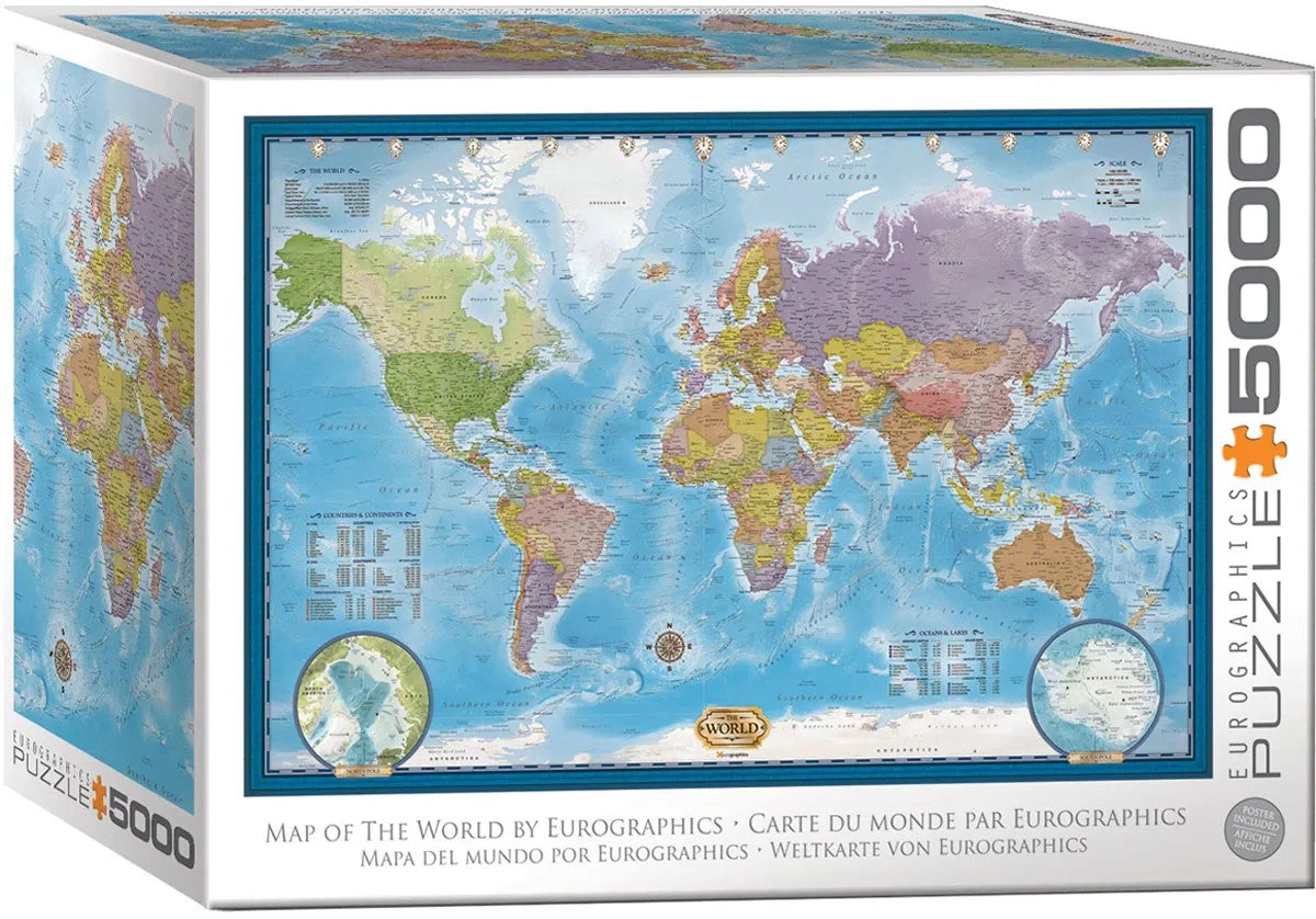 World map puzzle box by Eurographics with a detailed world map on the front.