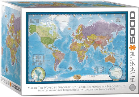 World map puzzle box by Eurographics with a detailed world map on the front.