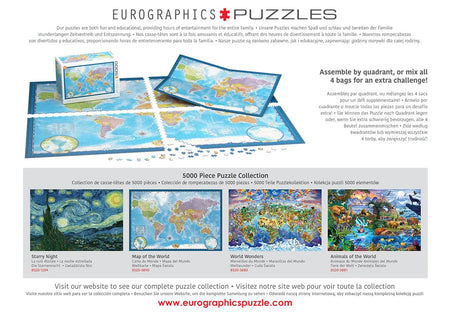 Eurographics puzzles advertisement with various puzzle pieces and a world map theme.