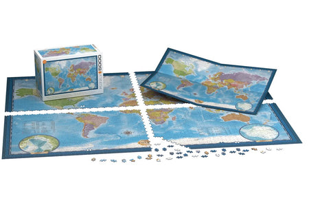 World map puzzle set with pieces on a white background eurographics