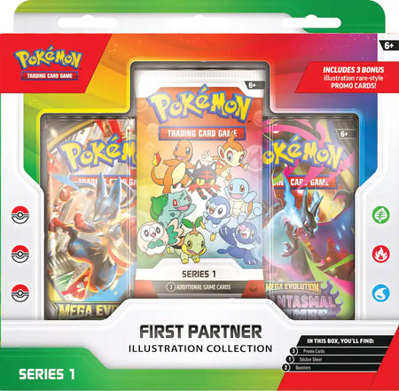 Pokémon trading card game packs with illustrations on a colorful background