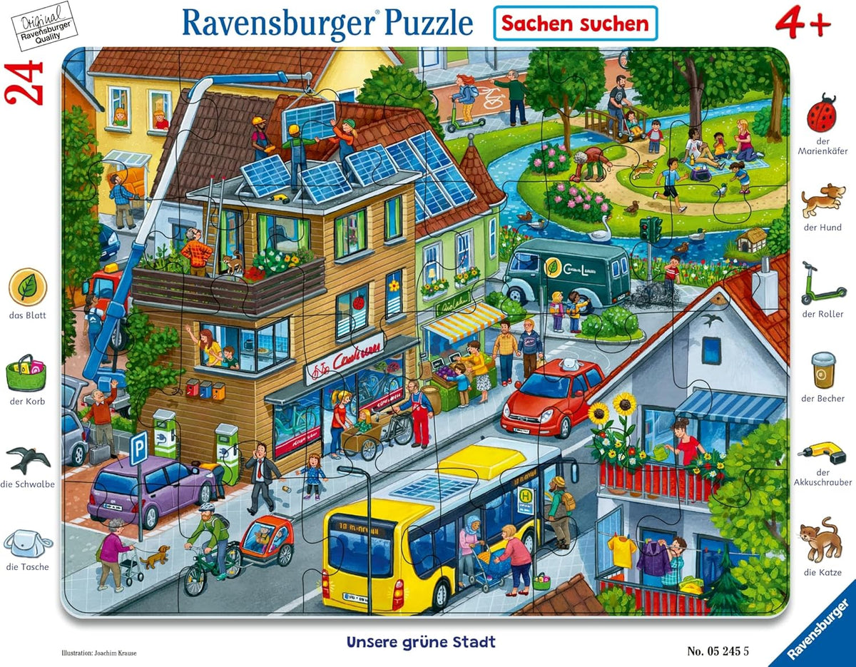 ravensburger Colorful children's 24-piece jigsaw puzzle with a detailed city scene.