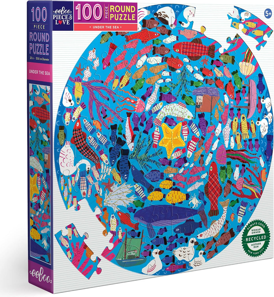100 Piece Children's Jigsaw Puzzle - Under The Sea 100 Piece Round Puzzle | eeBoo