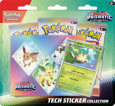 Pokémon trading card game packs with Eevee and Leafeon cards on a colorful background.