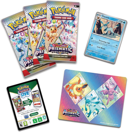 Pokémon trading cards and packaging on a white background