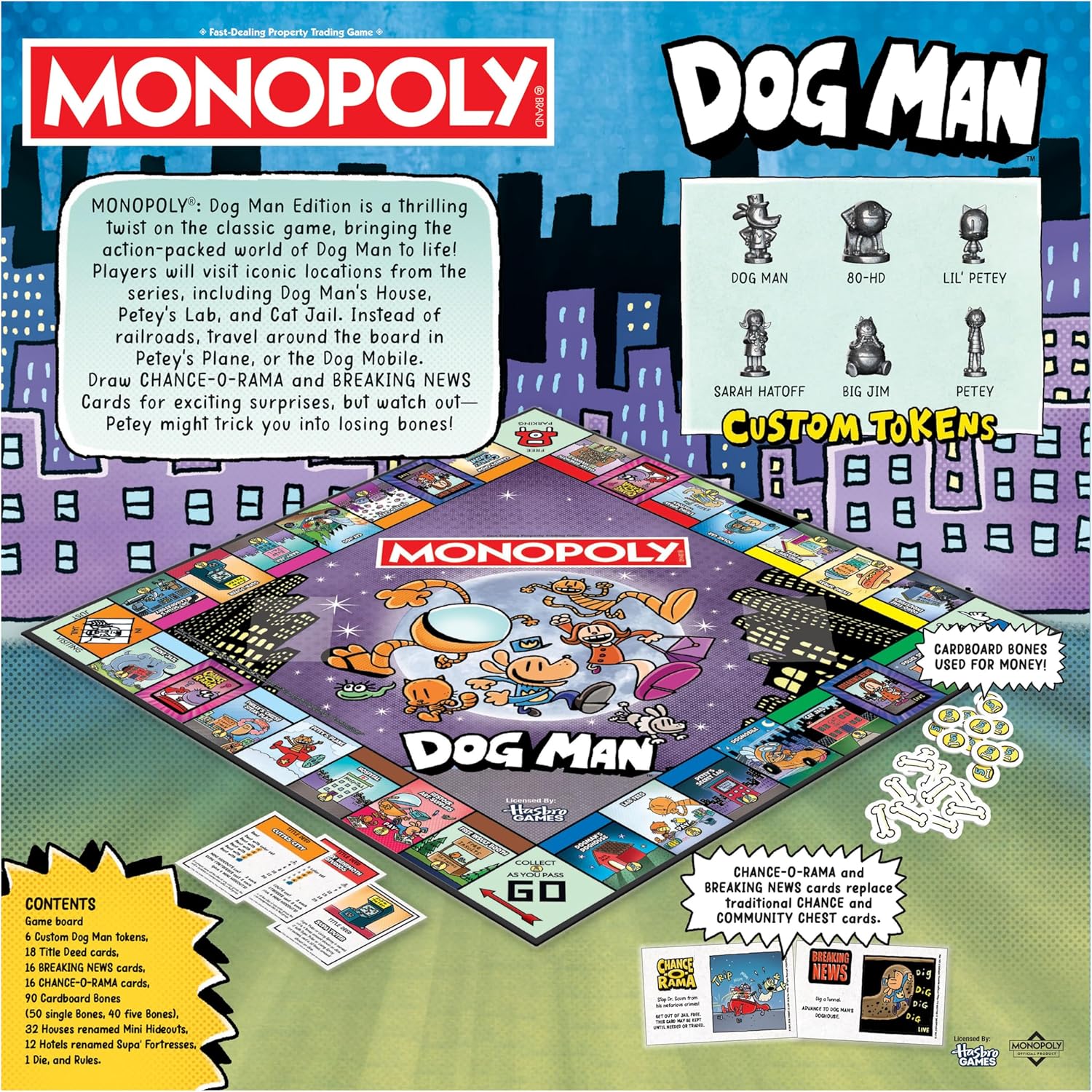 Monopoly Dog Man board game packaging with colorful design and text