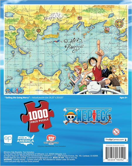 Op games 1000-piece jigsaw Puzzle box with a map design and anime characters from One Piece.