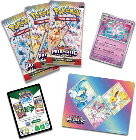 Pokémon trading cards and packaging on a white background